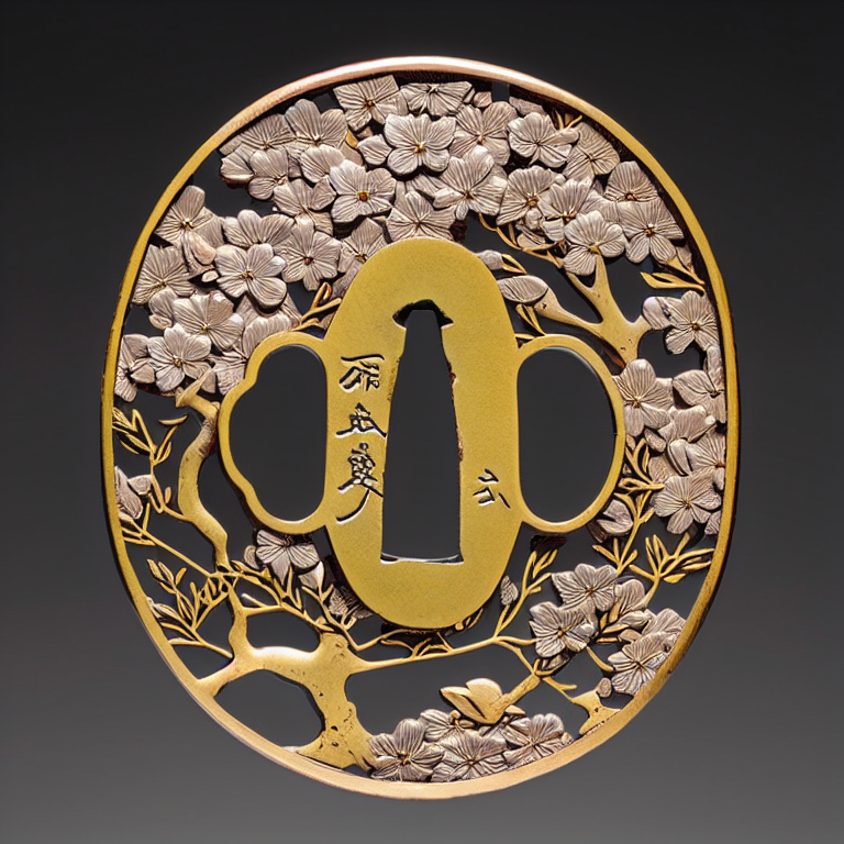 00032-2905087643-_lora_katana_tsuba-000250_0.74_,katana tsuba,copper,sakura,flower,cherry blossoms,spring,branch,.png